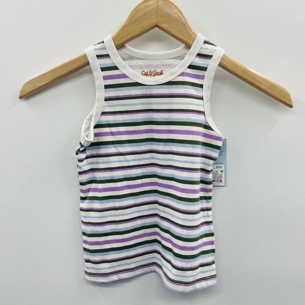 Cat & Jack Toddler Boys Size 2T Striped Tank Top in Blue/Olive Green/Purple 1998